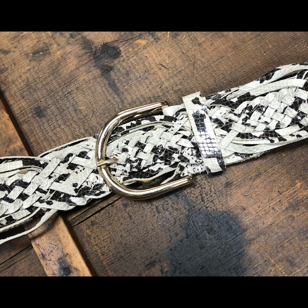 Michael Kors Leather Animal Print Woven Belt Sz L